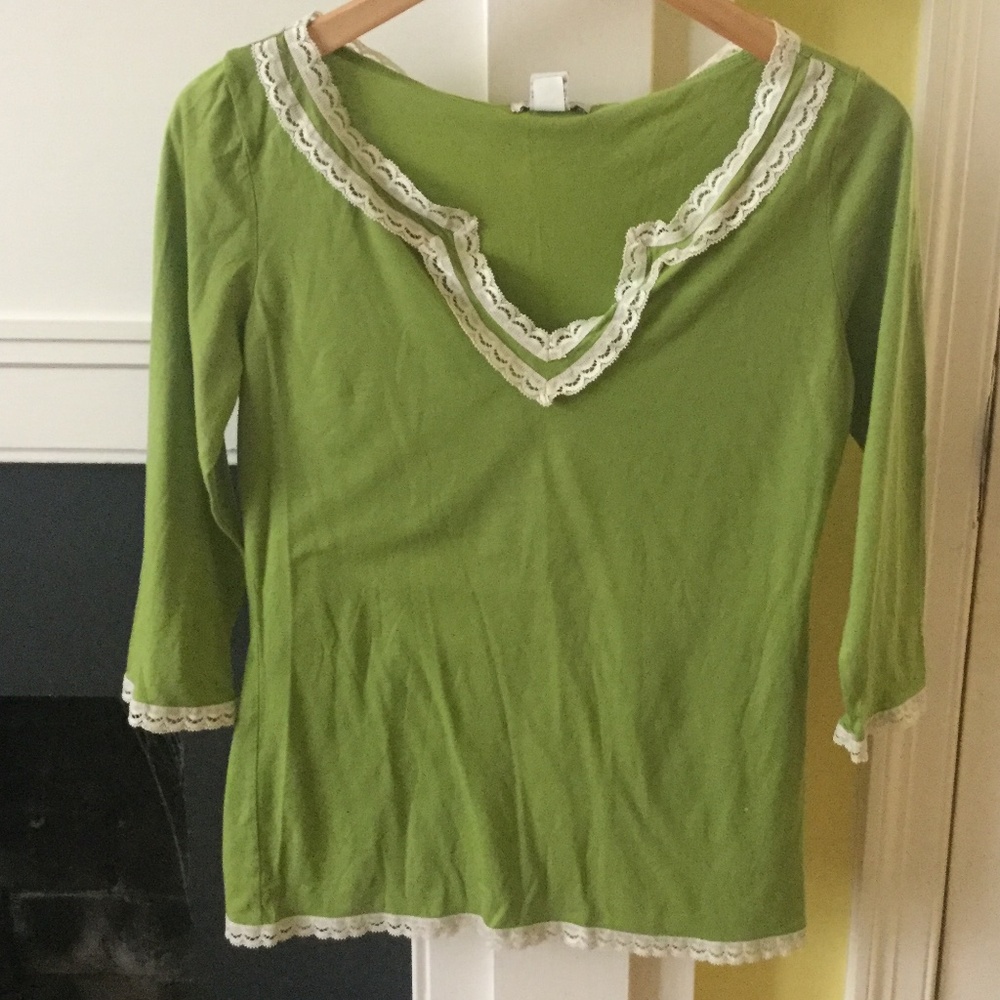 Vintage Banana Republic Y2K Lace Trimmed Boho Top Green - Sz Small